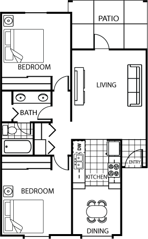 Floor Plan  2x1 Floorplan at Villatree Apartments, Tempe, AZ, 85281