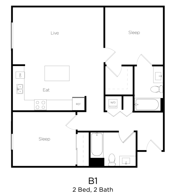 Floor Plan  B1 2x2 1072 SF