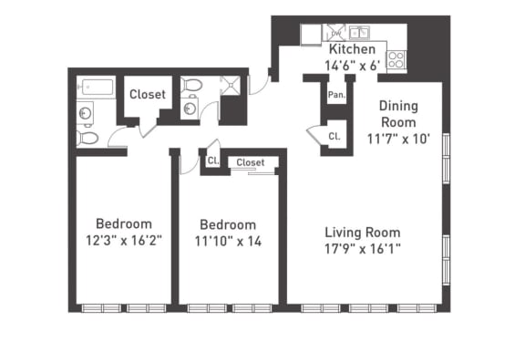 B3 Floor Plan at The Luckman, Cleveland, 44114