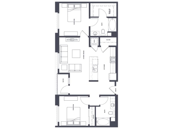 Floor Plan  B5 2x2 1050 SF