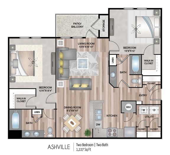 Two bedroom Two bathroom Floor Plan Two bedroom Two bathroom Floor Plan at Belmont Place, Marietta, 30067