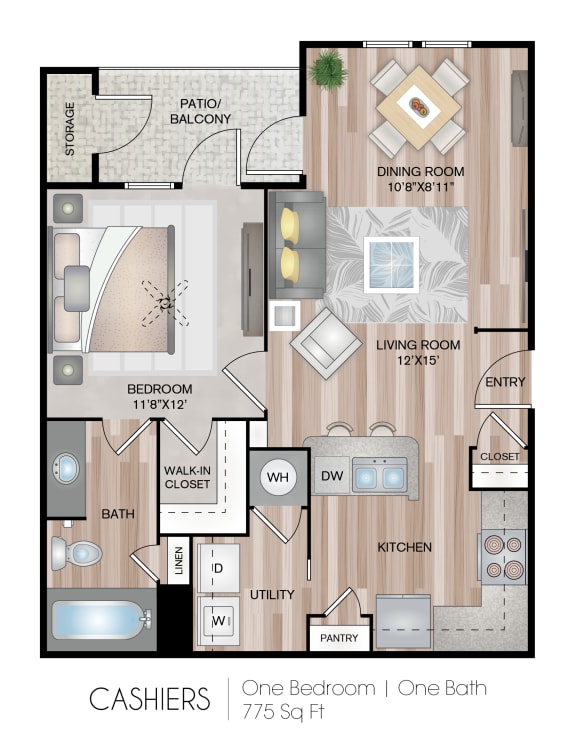 One Bedroom One Bath Floor Plan One Bedroom One Bath Floor Plan at Belmont Place, Georgia