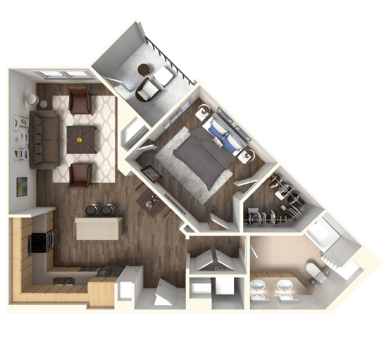 Sola 1 Bedroom and Balcony Floorplan