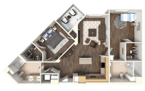 Floor Plan  Sola 2 Bedroom and Balcony