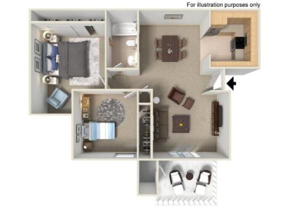 Floor Plan  2 Bedroom 1 Bathroom Floorplan at Shadowridge Woodbend Apartments in Vista, CA