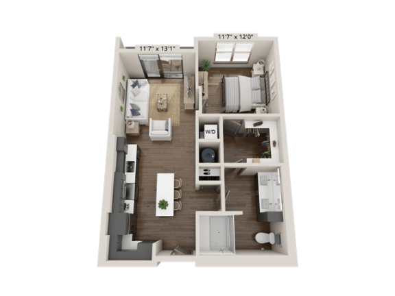 Floor Plan  A4-B One Bedroom Floorplan