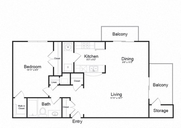 One Bed One Bath Floor plan One Bed One Bath Floor plan at Ellicott Grove, Ellicott City, 21043