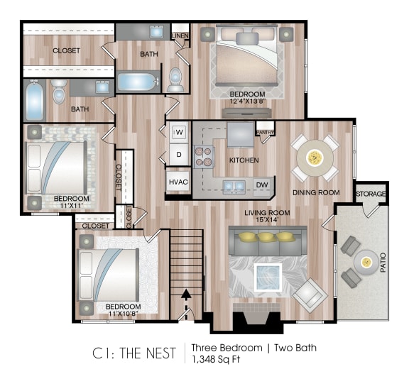 The Nest 1,348 Sq.Ft. FP at Blu on the Boulevard, Baton Rouge, LA
