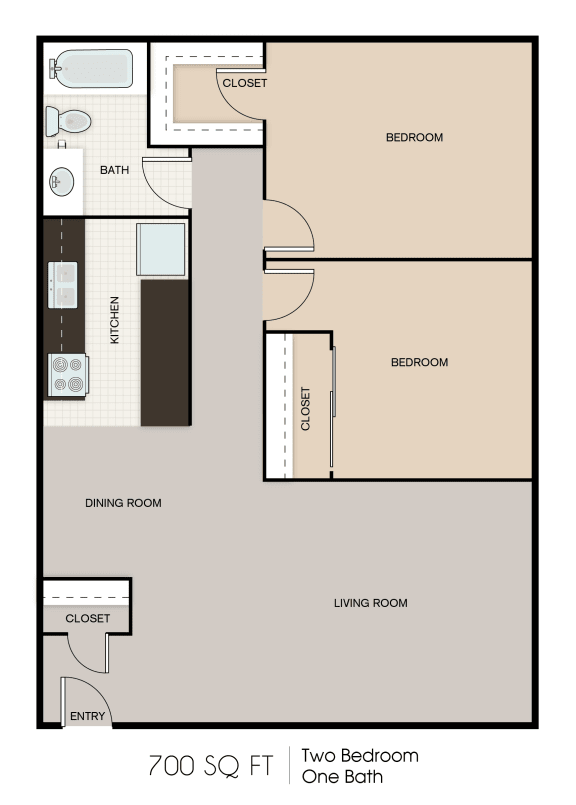 700SQFT 2 Bed 1 Bath