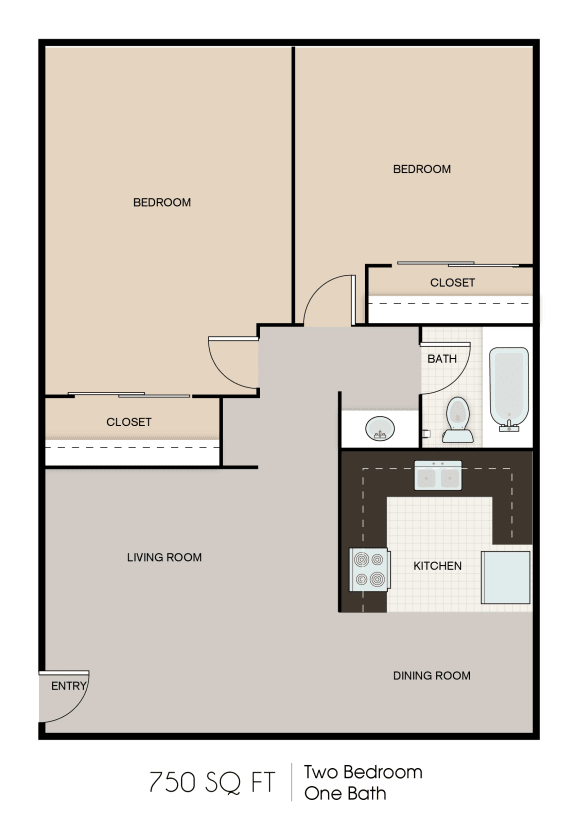 750 SQFT 2 Bed 1 Bath