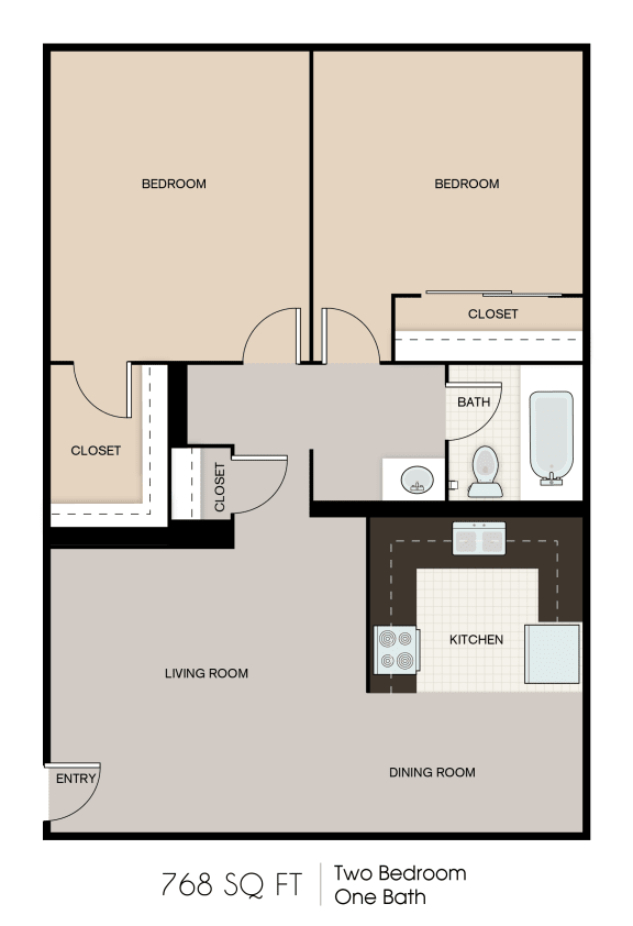768 SQFT 2 Bed 1 Bath