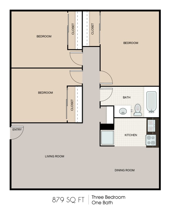 879 SQFT 3 Bed 1 Bath