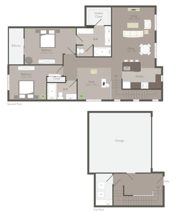 Jackson Pointe 111 2 Bed with den 2 Bath 1407 sq ft Townhome