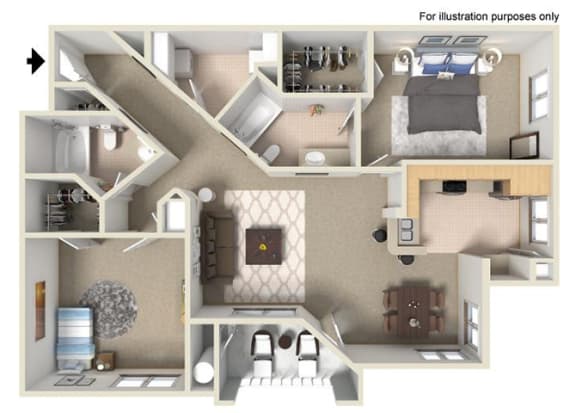 Floor Plan  D-1,249-SF-San-Luis Floor Plan at The Missions at Rio Vista, San Diego, CA, 92108