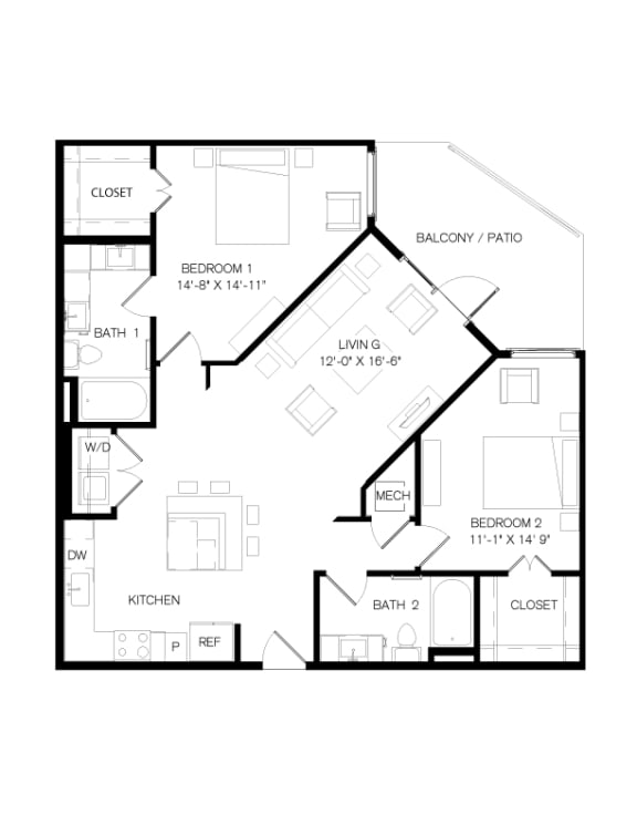 Nexus East Apartments B2-A Floor Plan Nexus East Apartments B2-A Floor Plan