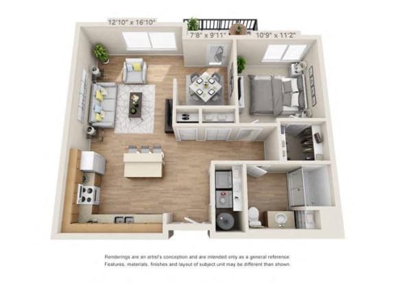 Floor Plan  One Bedroom at 206 Apartments, Hillsboro, Oregon
