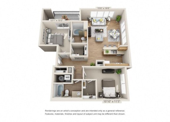 Floor Plan  Two Bedroom at 206 Apartments, Oregon