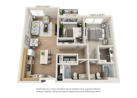 Floor Plan  Two Bedroom at 206 Apartments, Oregon