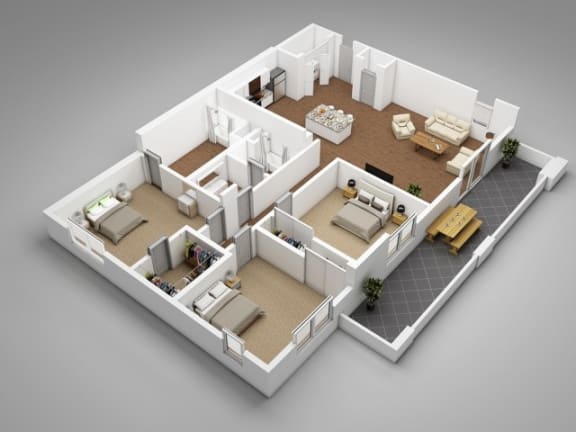 Floor Plan  3 Bed - 2 Bath |1,320 sq. ft. C1