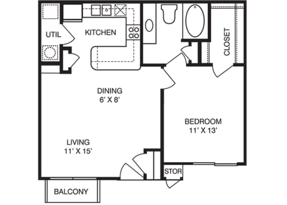 One bedroom one bath A2 floor plan