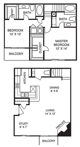 Floor Plan  Two bedroom two and a half bath T2 floor plan