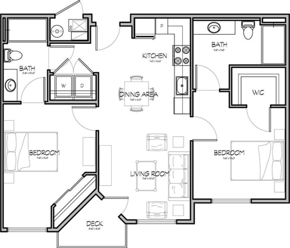 2 Bed - 2 Bath |843 sq. ft. Cottonwood