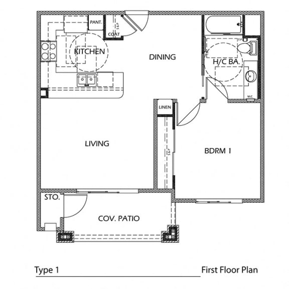 Floor Plan  Type 1 A 1 Bedroom Floor Plan