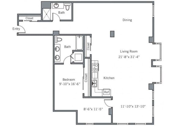 Floor Plan  12CC Floor plan at The Wyatt, Oregon, 97209