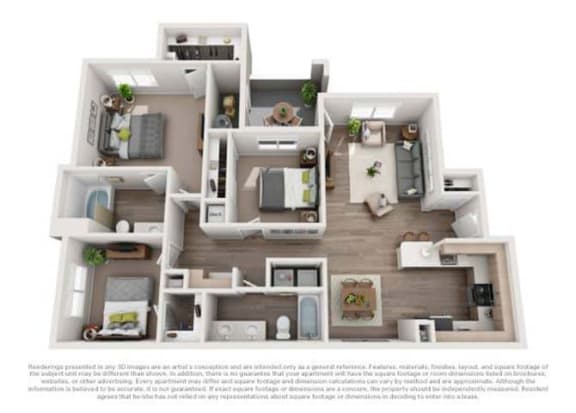 Three Bedroom Two Bath Premium Floor Plan Three Bedroom Two Bath Premium Floor Plan
