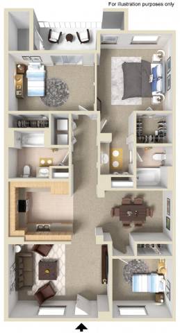 723 sq.ft. Versatile 2 Bed 2 Bath Floor Plan at Greenfield Village, San Diego, 92154