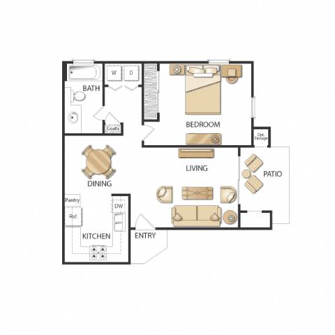 664 sq.ft. Plan A - One Bedroom - Renovated Floor Plan, at Altair, Escondido, California
