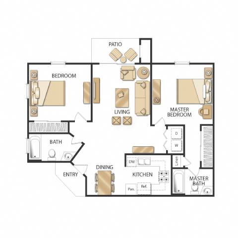 871 sq.ft. Plan C - Two Bedrooms - Renovated Floor Plan, at Altair, 1361 W 9th Ave, CA