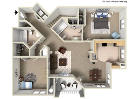 1162 sq.ft. E Floor Plan, at Missions at Sunbow Apartments, Chula Vista, CA