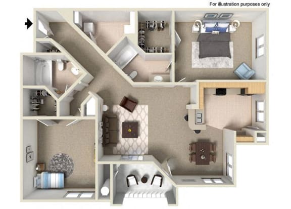 1162 sq.ft. E Floor Plan, at Missions at Sunbow Apartments, CA, 91911