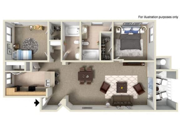 1114 sq.ft. B Floor Plan, at Missions at Sunbow Apartments, 5540 Ocean Gate Lane, CA
