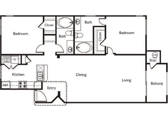 1114 sq.ft. B Floor Plan, at Missions at Sunbow Apartments, 5540 Ocean Gate Lane, CA