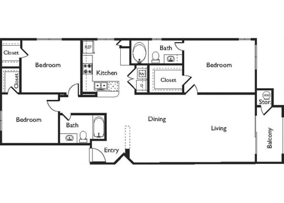 1327 sq.ft. G Floor Plan, at Missions at Sunbow Apartments, Chula Vista, California