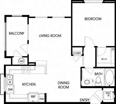 732 sq.ft. 40a - 1x1 Floor Plan, at Tavera California, 91913