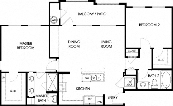 1051 sq.ft. 40b - 2x2 Floor Plan, at Tavera, Chula Vista, 91913