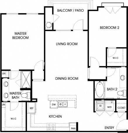 1233 sq.ft. 40c1 - 2x2 Floor Plan, at Tavera, Chula Vista, CA