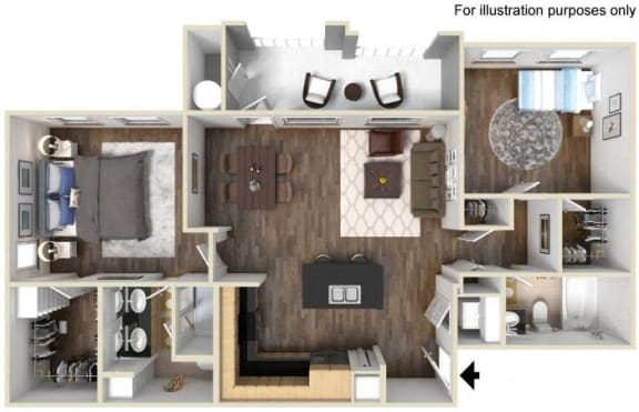 1021 sq.ft. 40b - 2x2 Floor Plan, at Tavera, 1465 Santa Victoria Rd, CA