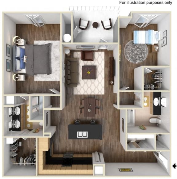 1259 sq.ft. 40c2 - 2x2 Floor Plan, at Tavera, Chula Vista, CA