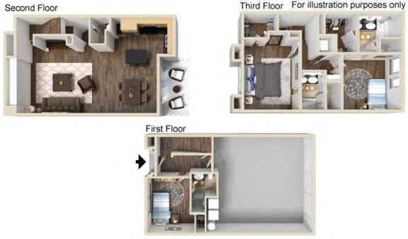 1600 sq.ft. TH - 3x3.5 Floor Plan, at Tavera, Chula Vista, California