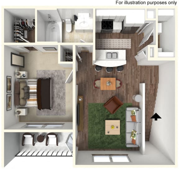 Floor Plan  1 Bedroom, 1 Bathroom Floorplan at Avino in San Diego