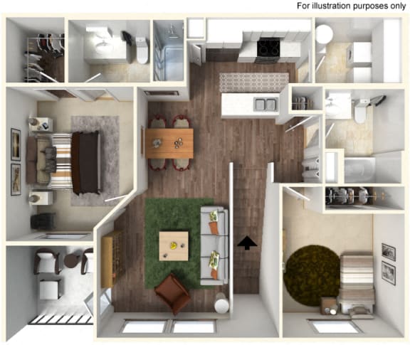 2 Bedroom, 2 Bathroom Floorplan at Avino in San Diego, CA 92130