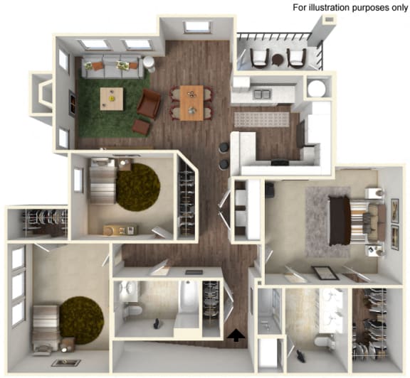 Floor Plan  3 Bedroom, 2 Bathroom Floorplan at Avino