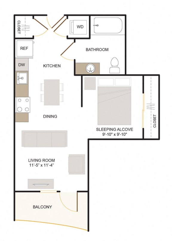 A1 Floor Plan Studio |560 sq. ft.