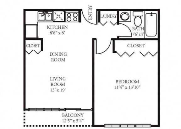  Floor Plan One Bedroom One Bath A
