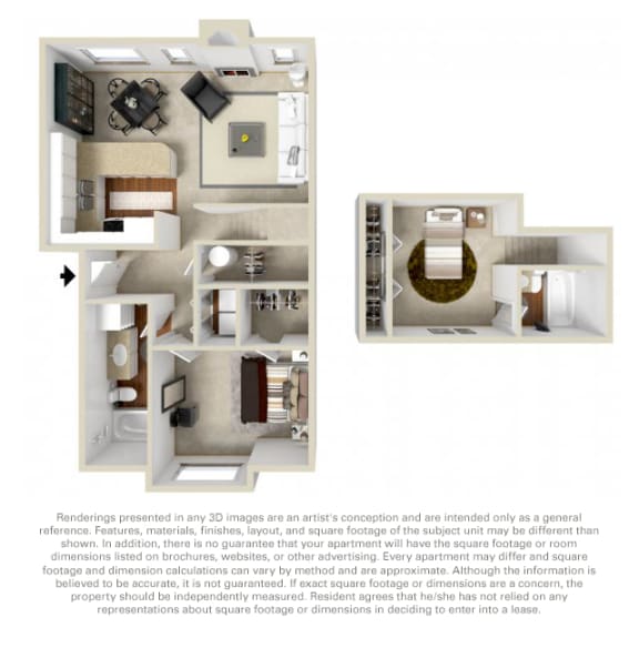 Floor Plan  One Bedroom Two Bath Loft Classic