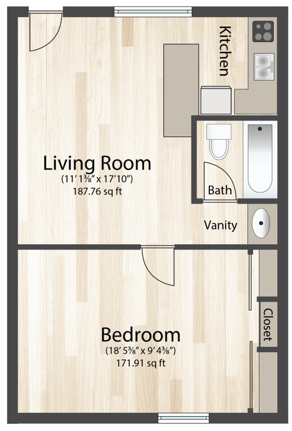 Urban 96 1 bedroom Floor Plan